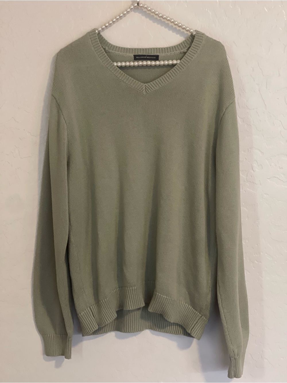 brandy melville Sage Green V-neck Sweater Size L